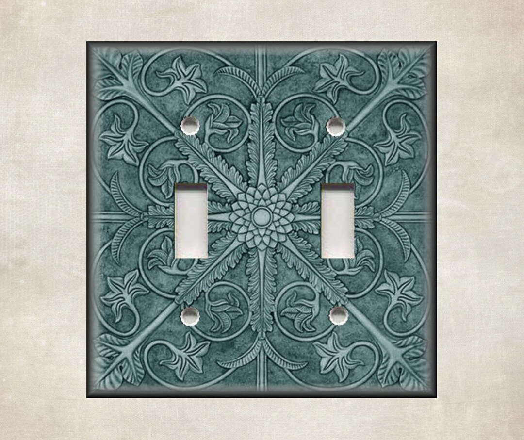 Antique Tile Design Teal - Metal Light Switch Cover - Switch Plate ...