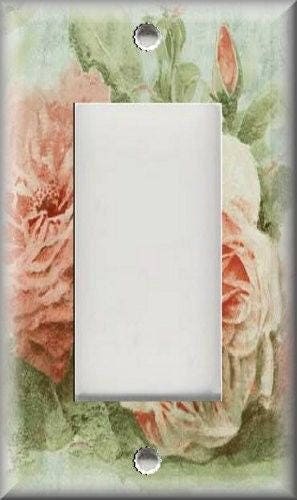 Pink Roses Mint Green Shabby Chic Decor Rose Metal Light Switch Plate Cover 