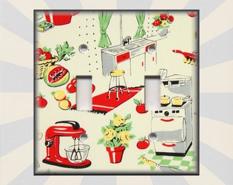 Retro Fifties 50's Kitchen Decor Diner Kitchen Decor - Metal Light Switch Cover - Switch Plates Outlet Covers - Metal Wallplates Retro Decor