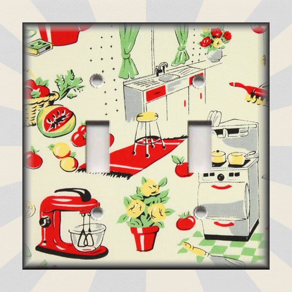 Retro Fifties 50's Kitchen Decor Diner Kitchen Decor - Metal Light Switch Cover - Switch Plates Outlet Covers - Metal Wallplates Retro Decor