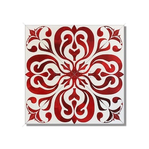 Ruby Red Decorative Ceramic Tile - Kitchen Tile Red Backsplash - Bathroom Tile - Red Patterned Fireplace Tile - Free Shipping