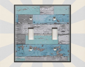 Blue Grey Beach Aged Wood Design Beach House Decor - Metal Beach Light Switch Plates And Outlet Covers - Free Shipping Luna Gallery Designs