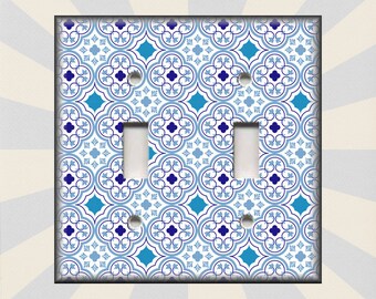 Metal Light Switch Plate Covers - Blue And White Moroccan Tiles Designs Decor - Switch Plates And Outlet Covers