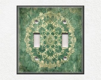 Green Antique Medallion Switch Plate Covers And Outlet Covers - Unique Green Switch Plate Covers And Outlet Covers - Green Wall Plates