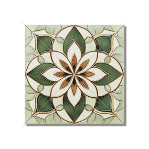 Green Patterned Ceramic Tile - Green Kitchen Backsplash - Unique Ceramic Tiles - Green Bathroom Tile Green Fireplace Tile Free Shipping