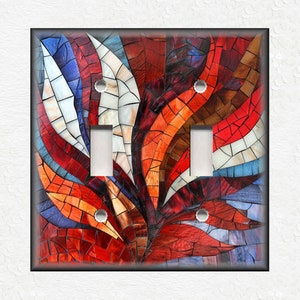 Red White Blue Stained Glass Mosaic Design - Metal Switch Plate Covers And Outlet Covers Unique Light Switch Plate Covers Outlet Covers