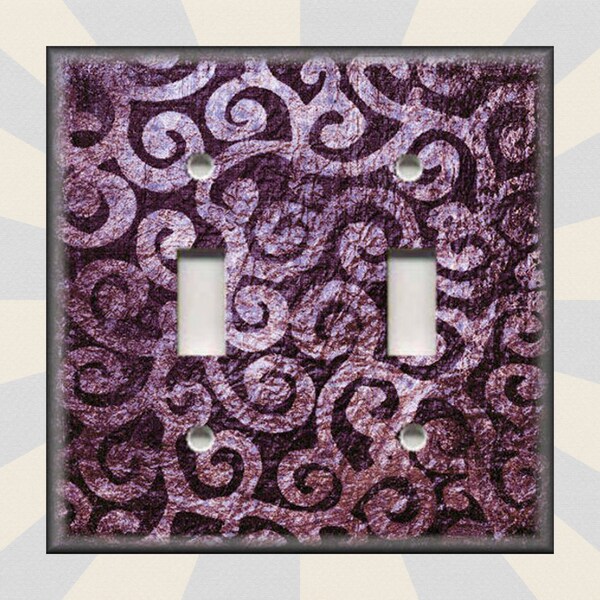 Metal Light Switch Plate Cover - Moroccan Home Decor Swirls Purple Home Decor Boho Decor Switch Plates Outlet Covers Triples Free Shipping