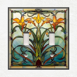 Orange Blue Green Vintage Art Nouveau Design Metal Light Switch Plate Covers And Outlet Covers - Antique Design Decor Art Nouveau Home Decor