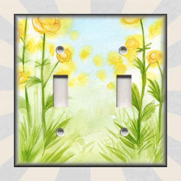 Yellow Flowers Garden Home Decor Nature Decor - Metal Light Switch Plate Cover - Watercolor Art Switch Plates Outlet Covers - Free Shipping