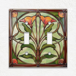 Green Copper Vintage Art Nouveau Design Metal Light Switch Plate Covers And Outlet Covers - Antique Design Decor - Art Nouveau Home Decor
