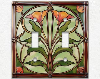 Green Copper Vintage Art Nouveau Design Metal Light Switch Plate Covers And Outlet Covers - Antique Design Decor - Art Nouveau Home Decor