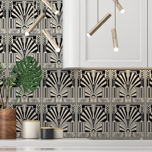 Art Deco Ceramic Tile Vintage Art Deco Design Black and off White ...