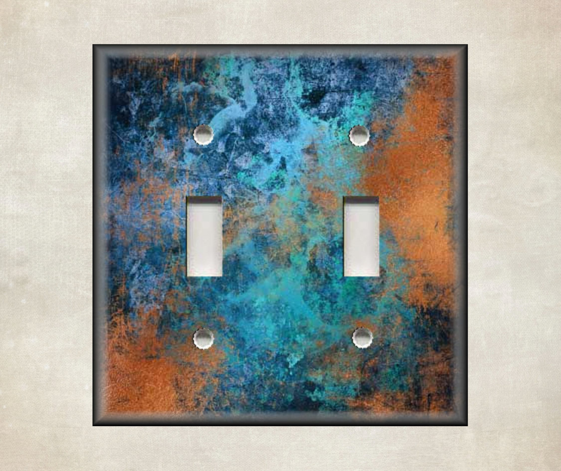 Aged Copper Patina With Blue Print Decor - Metal Light Switch Cover Plate Covers & Outlet Luna Gallery Free Shipping