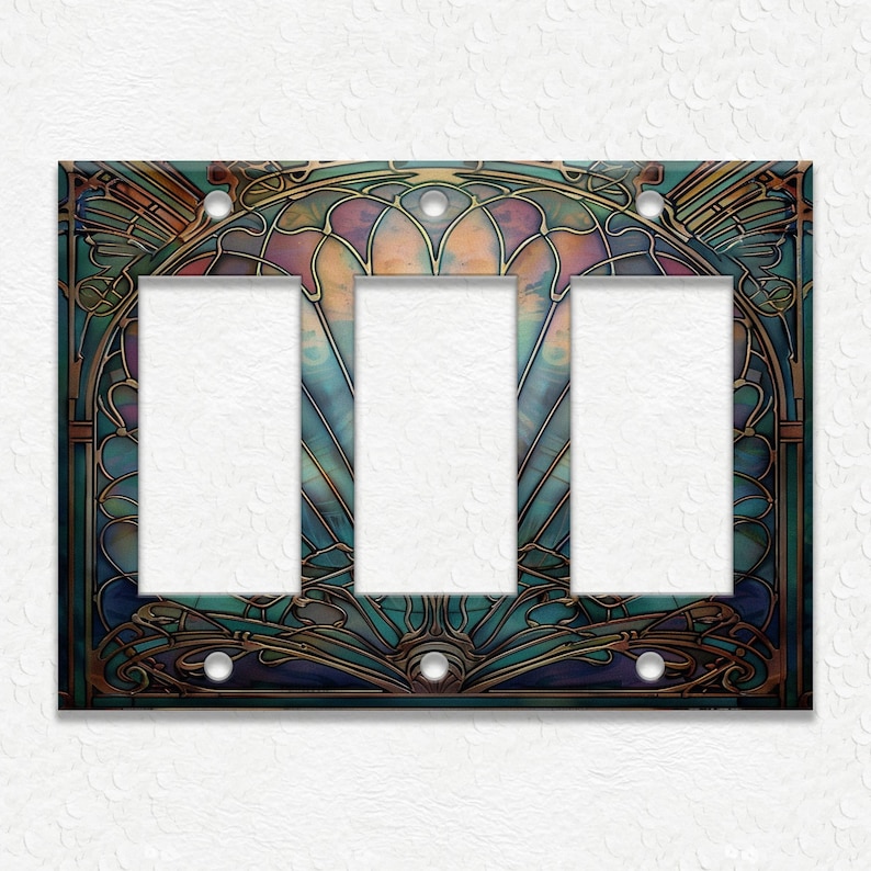 Antique Shell Design Vintage Art Nouveau Design Metal Light Switch Plate Covers And Outlet Covers - Home Decor - Art Nouveau Home Decor Triple Rocker