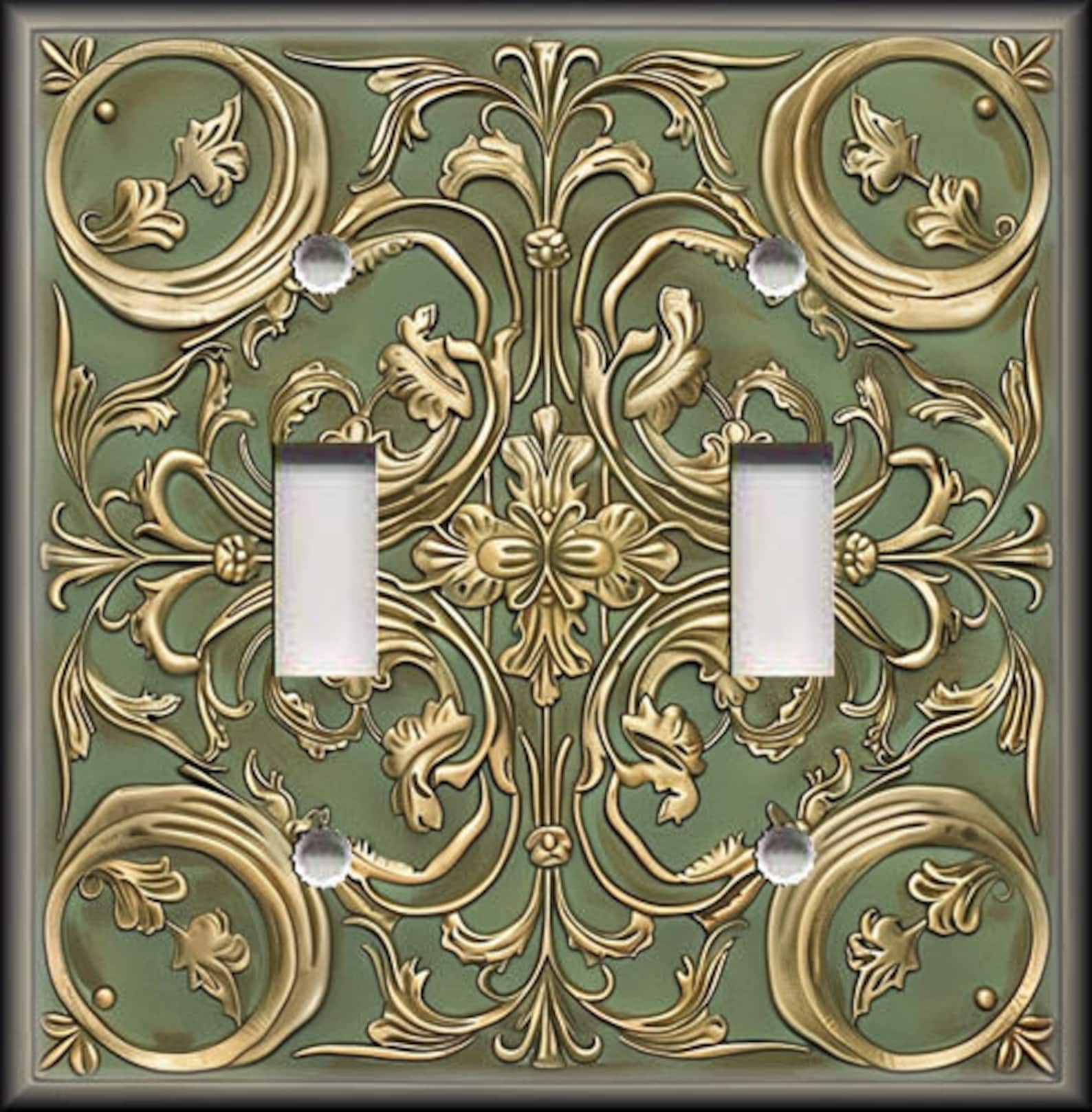 Sage Green Gold Design - Metal Switch Plate Covers and Outlet Covers