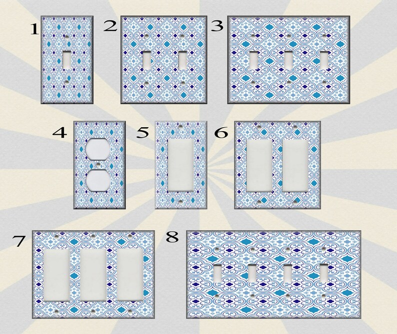 Metal Light Switch Plate Covers More Styles And Designs Switch Plates And Outlet Covers Blue And White Moroccan Tiles Designs Decor