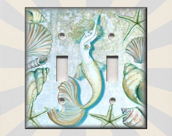 Mermaid Switch Plate Cover Decor - Metal Light Switch Cover - Tranquil Mermaid Decor - Beach Switch Plates And Outlet Covers - Free Shipping