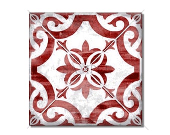 Red Decorative Ceramic Tile - Vintage Moroccan Design Ceramic Red Kitchen Backsplash Tile Patterned Ceramic - Red Bathroom Wall Tiles