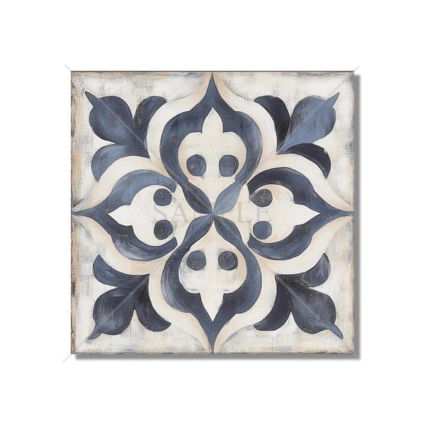 Blue Gray Beige Ceramic Tile - Vintage Aged Design Tile Backsplash - Blue Kitchen Tile - Unique Fireplace Tile - Patterned Bathroom Tile