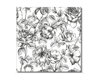 Black And White Toile Floral Ceramic Wall Tiles - Backsplash Kitchen Tile Bathroom Wall Tiles - Shabby Chic Rose Tile - Free Shipping