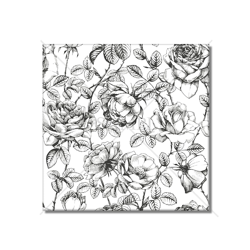 Black and White Toile Floral Ceramic Wall Tiles Backsplash Etsy