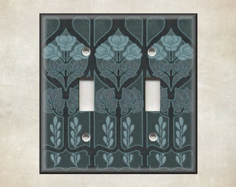 Art Nouveau Home Decor Floral Pattern Blue Art Nouveau Decor - Metal Light Switch Plate Cover - Switch Plates Outlet Covers - Free Shipping