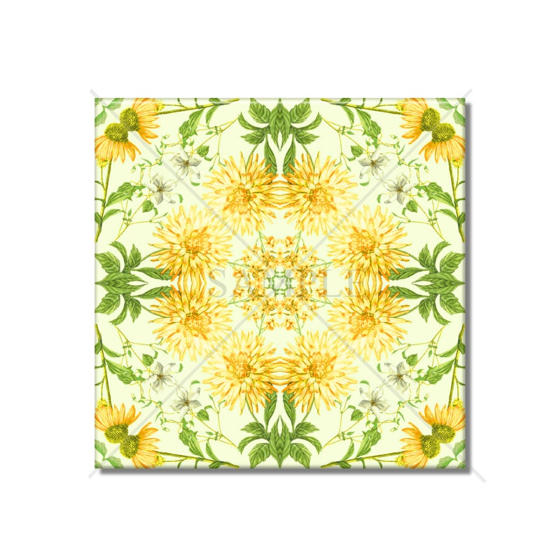 Vintage Botanical Floral Ceramic Tile - Yellow Green Ceramic Tile ...
