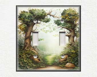 Forest Design Light Switch Plate Covers And Outlet Covers - Forest Design Switch Plate Covers - Set Of Matching Metal Wallplates
