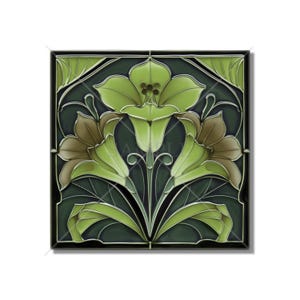 Art Nouveau Ceramic Tile Green Kitchen Backsplash Tile - Unique Green Bathroom Tile - Antique Design Tile Fireplace Tiles - Free Shipping