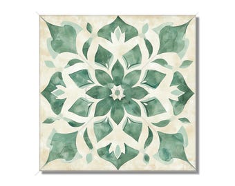 Green Patterned Ceramic Tile - Green Kitchen Backsplash - Unique Ceramic Tiles - Green Bathroom Tile - Unique Tile Green Fireplace Tile