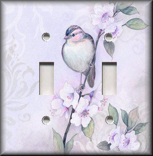 Metal Light Switch Plate Cover Song Bird Flowers Shabby Chic Home Decor Purple 