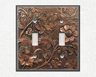 Copper Printed Floral Design - Metal Switch Plate Covers And Outlet Covers - Unique Wall Light Switch Plate Covers - Electrical Covers