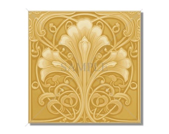 Ceramic Tile Kitchen Backsplash Tile - Yellow Gold Vintage Art Nouveau Design Bathroom Tile - Antique Reproduction Tile - Fireplace Tile