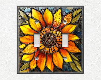 Beautiful Sunflower Stained Glass Design Home Decor Sunflower Decor - Metal Light Switch Plate Cover - Flower Switch Plates Outlet Covers