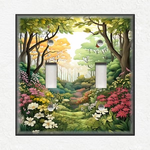 Beautiful Forest Trees Design Switch Plate Covers And Outlet Covers - Lake Decor Switch Plate Covers - Set Of Matching Metal Wallplates