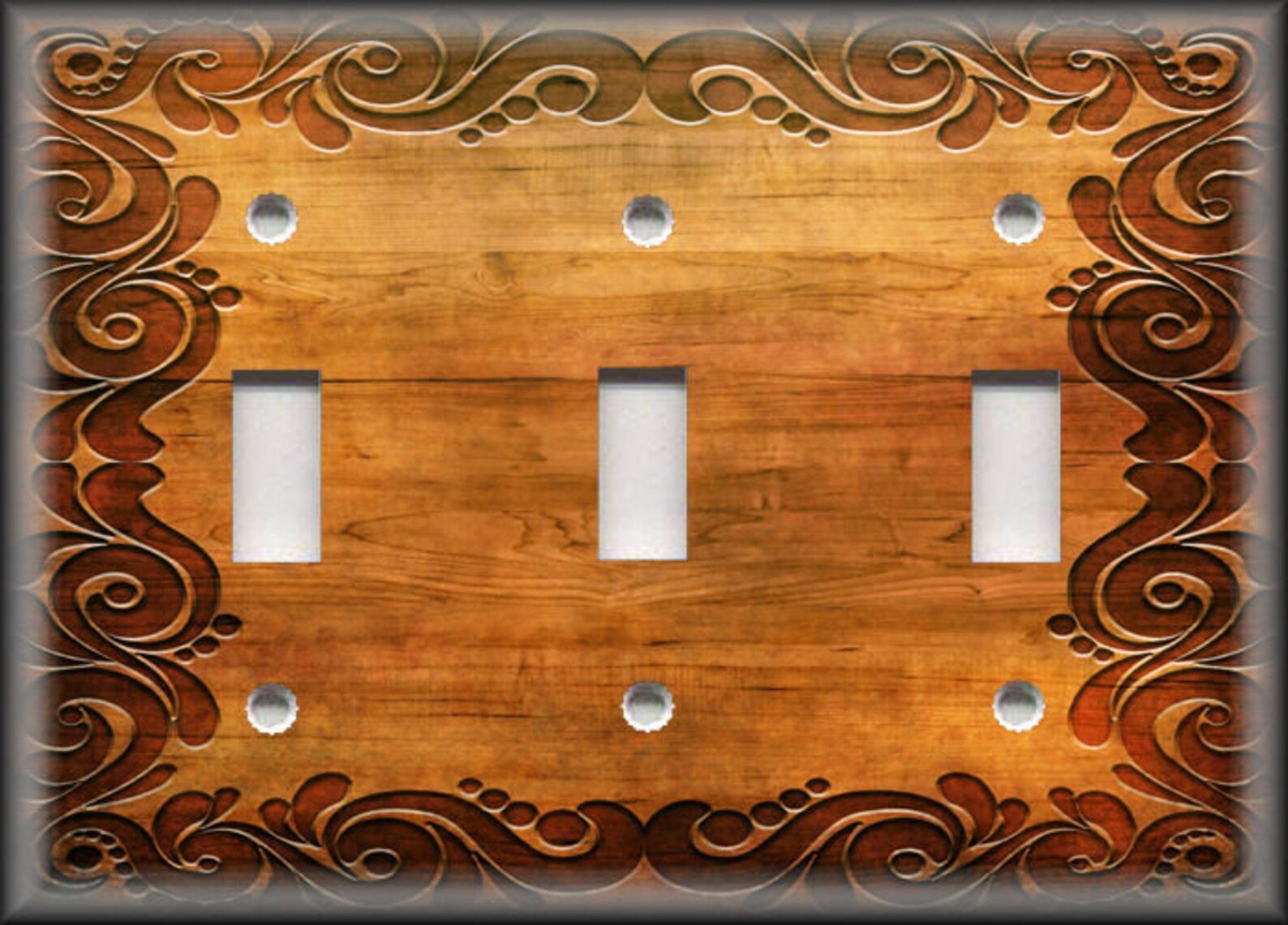 Metal Light Switch Plate Cover Rustic Swirl Framed Wood Etsy