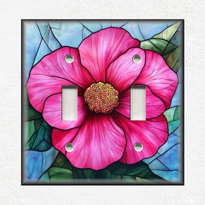 Stained Glass Flower Design Home Decor Pink Flower Metal Light Switch Plate Cover - Decorative Art Switch Plates Outlet Covers Free Shipping