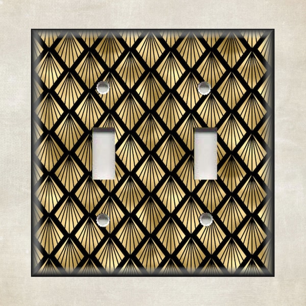 Art Deco Decor Black Gold Art Deco - Metal Light Switch Cover - Switch Plate Covers And Outlet Covers - Luna Gallery Design - Free Shipping