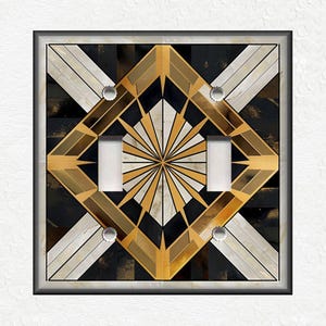 Black And Gold Art Deco Design Metal Light Switch Covers And Outlet Covers - Decorative Wallplates - Black Gold Art Deco Home Decor
