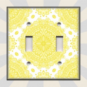 Decorative Mandala Decor Tile Design Decor Yellow And White - Metal Light Switch Cover - Switch Plates And Outlet Covers - Free Shipping