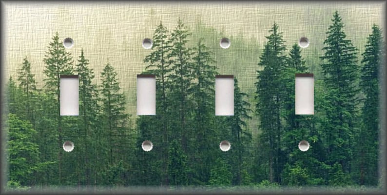 Tree Forest Decor Pine Tree Rustic Decor - Nature Forest Trees Metal Light Switch & Outlet Covers - Home Decor Quadruple Toggle