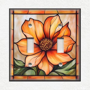 Stained Glass Flower Design Home Decor Flower Art Metal Light Switch Plate Cover Decorative Peach Switch Plates Outlet Covers Free Shipping