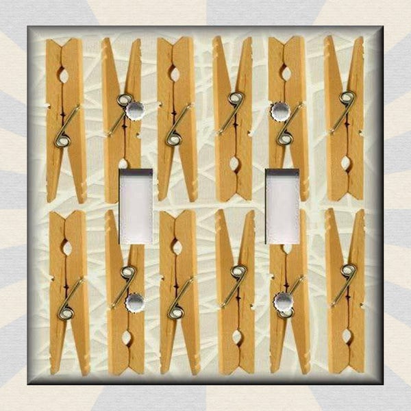 Laundry Room Decor - Clothespins Laundry Room Decor - Metal Light Switch Plate Cover - Switch Plates Outlets Rocker Triple - Free Shipping