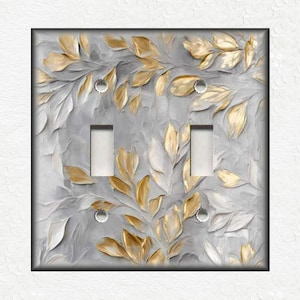 Gold And Silver Grey Floral Art Switch Plate Covers And Outlet Covers - Unique Switch Plate Covers And Outlet Covers - Home Decor
