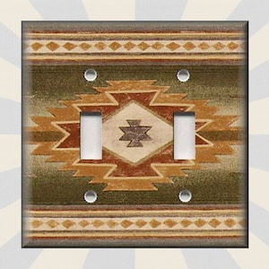 May include: A light switch cover with a Southwestern-style patterned design featuring geometric shapes in shades of brown, orange, and green.