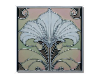 Ceramic Tile Kitchen Backsplash Tile - Pink Green Tile Vintage Art Nouveau Design Bathroom Tile - Antique Reproduction Tile Fireplace Tile