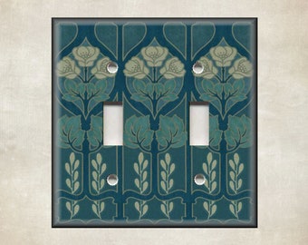 Art Nouveau Home Decor Floral Pattern Teal Metal Light Switch Plate Cover - Art Nouveau Decor - Switch Plates Outlet Covers - Free Shipping