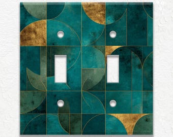 Teal Abstract Art Design Metal Light Switch Covers and Outlet Covers, Duplex Covers, Receptacle Covers, Mid Century Modern Home Decor