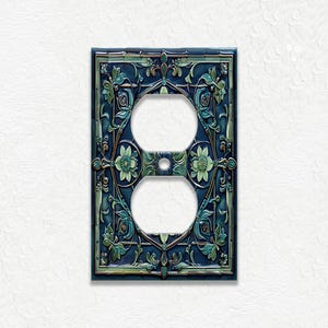 Blue And Green Vintage Art Nouveau Design Metal Light Switch Plate Covers And Outlet Covers - Antique Design Decor - Art Nouveau Home Decor Outlet Cover