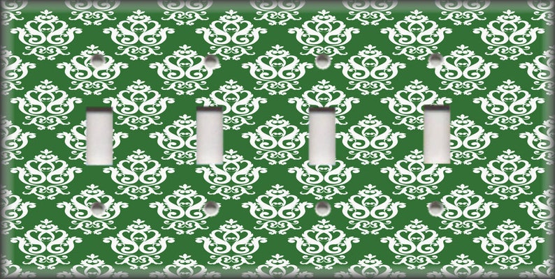 Switch Plates And Outlet Covers Triple Toggle French Damask Decor Free Shipping Metal Light Switch Cover Dark Green Pattern Decor